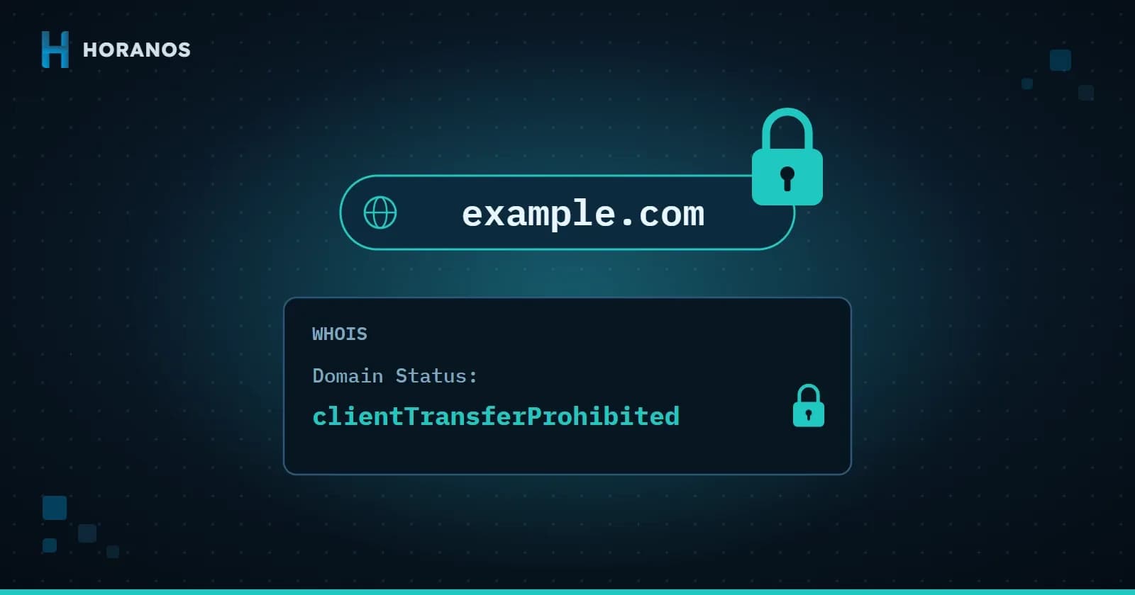 Illustration of a locked domain with a WHOIS record showing the clientTransferProhibited status